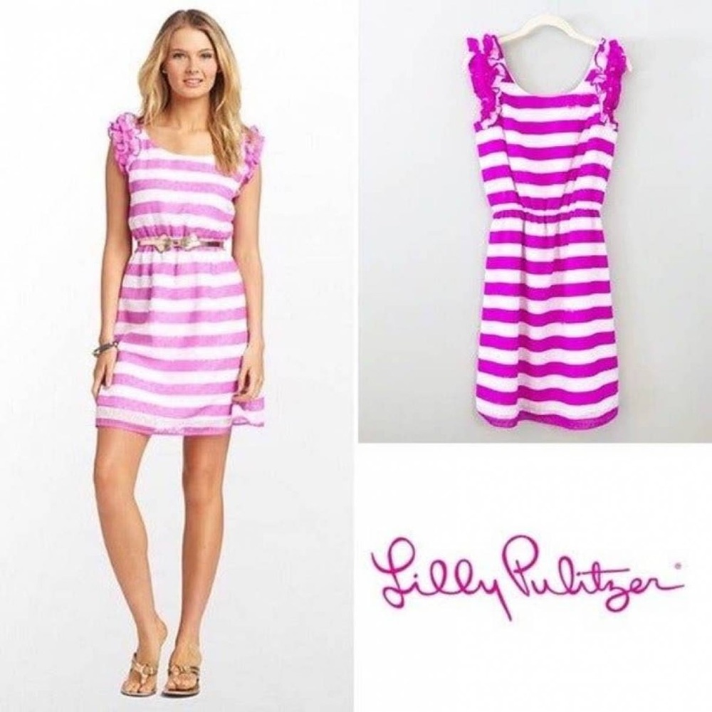 Lilly Pulitzer Danna Awning Stripe Dress Womens Small in Pansy Purple